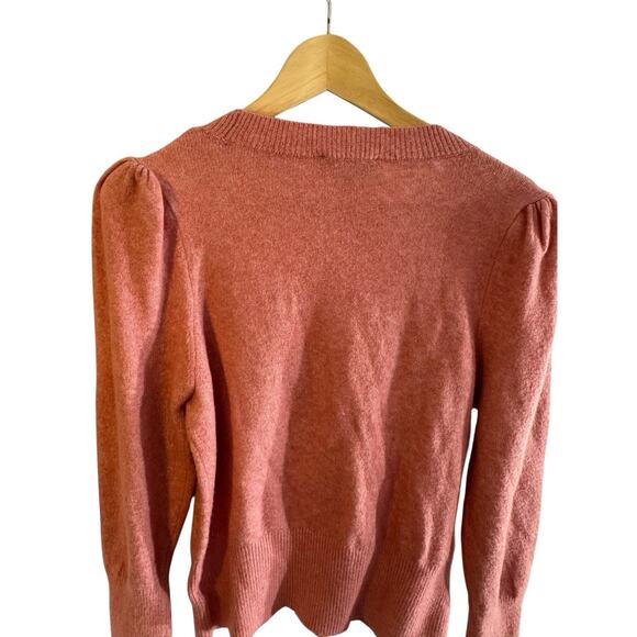 NEW EXPRESS $98 M PINK JEWEL EMBELLISHED BUTTON PUFF SLEEVE SWEATER COQUETTE Y2K - Picture 11 of 12